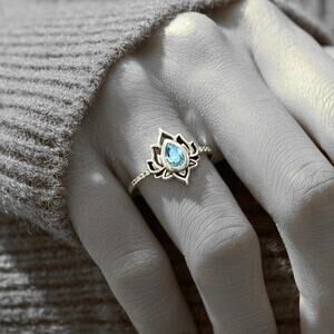Lotus Flower Blue Stone Ring, Sterling Silver, Minimalist Boho Jewelry